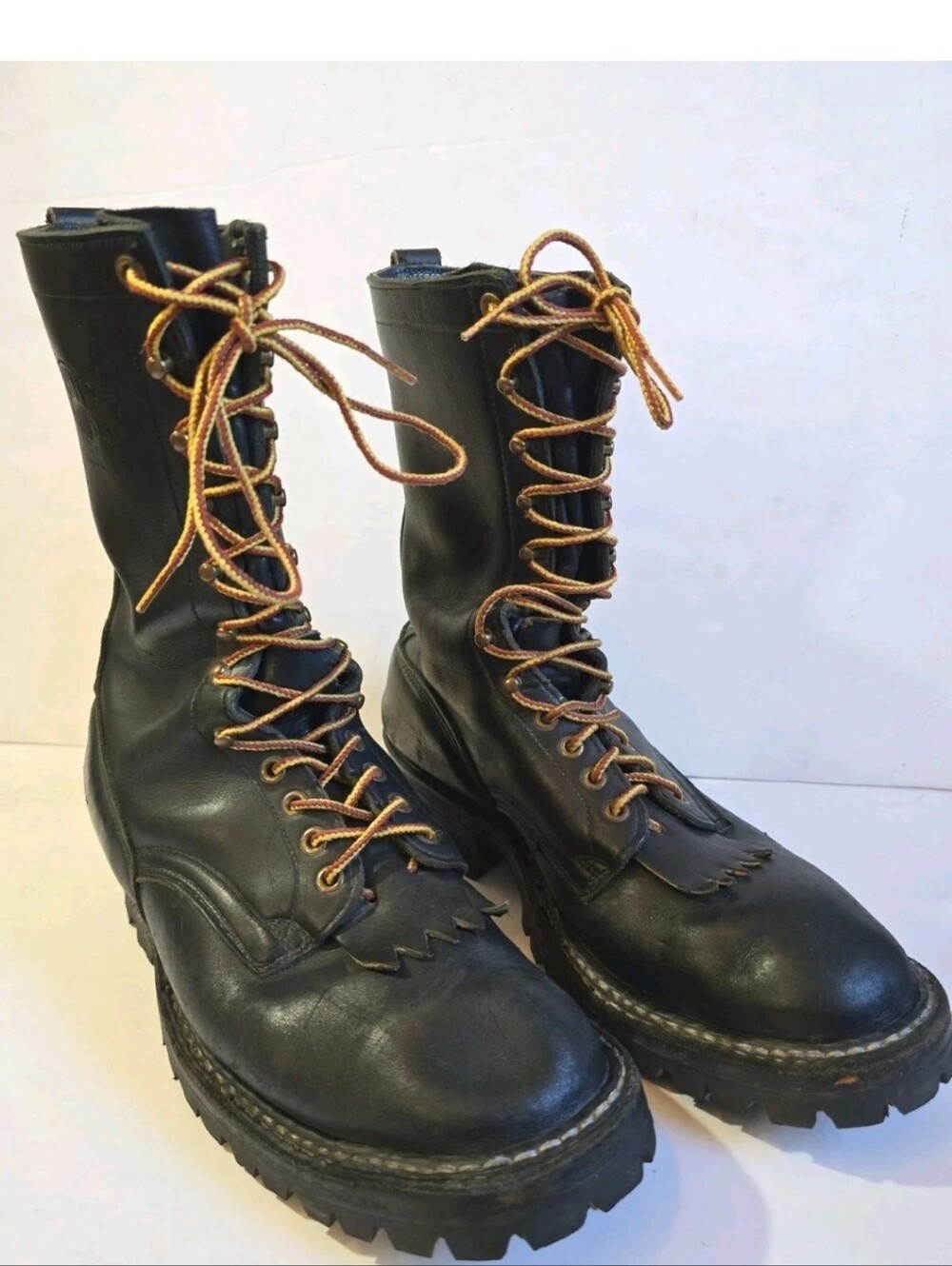 Whites Smoke Jumper Black Leather Lace-Up Men's Work Boots with Contrast Laces